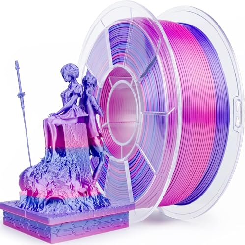 ZIRO Silk Fast Color Changing PLA Filament, Shine Multi-Color Filament 1.75mm, Color Change by Length, Dimensional Accuracy +/-0.03mm, Fit Most 3D Printers, Personality Romantic, 1KG - Romantic (Silky)