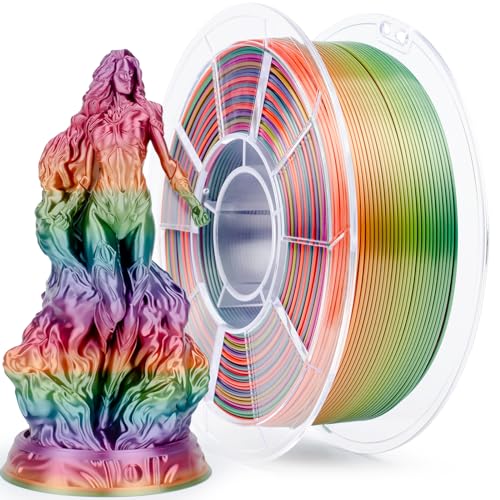 ZIRO PLA Filament 1.75mm, Shine Silky Multicolor 3D Printer Filament, Color Gradient Change PLA, Faster Color Change by Length, Fit for Most 3D Printers,1KG/2.2lb Spool, Rainbow - Rainbow (Silky)