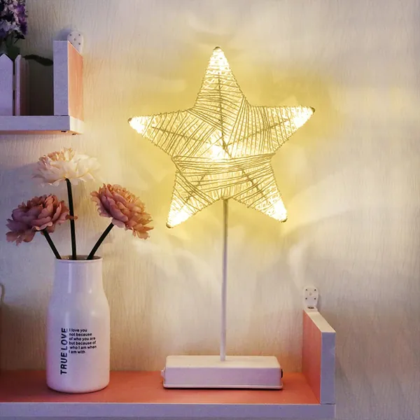 GUOCHENG Star Table Lamps Warm White LED Night Light Battery & USB Operated Creative Desk Lamp Mood Light for Wedding Home Bedroom Party Decoration (White Star) - White Star