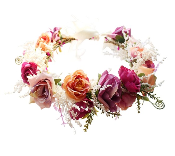 DDazzling Women Flower Headband Wreath Crown Floral Wedding Garland Wedding Festivals Photo Props (!Purple)