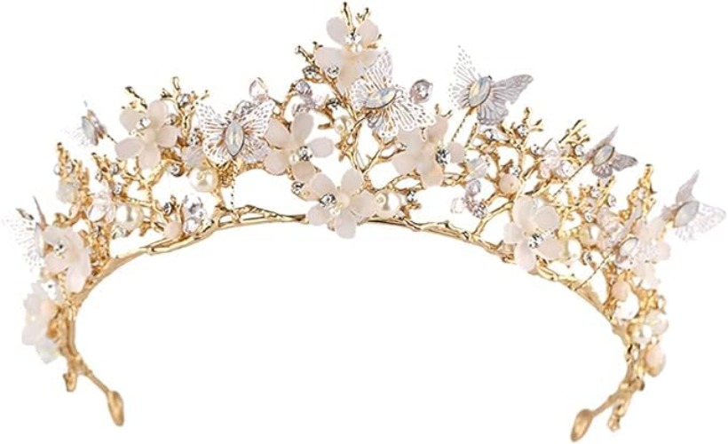 Rhinestone Tiara Crown Butterfly Flower Crown Bridal Wedding Crown Headband for Wedding Prom Party