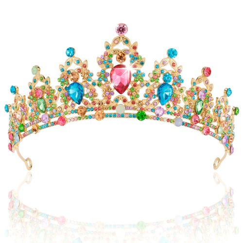 SuPoo Tiaras for Women Birthday Crown Gold Crown Colorful Rhinestone Princess Tiara Metal Queen Crown for Women Headband Hair Accessories Gifts Party Decoration for Wedding Prom Halloween - multicolor