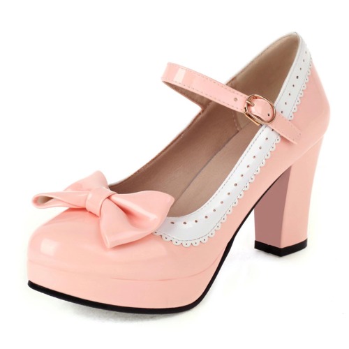 FOREADA Mary Jane Shoes for Women Bow Lolita Shoes Kawaii Platform High Heels Dress Pumps - 9 US - Bow Pink