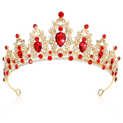 CIEHER Gothic Baroque Crowns for Women Girls,Vintage Queen Tiara - Gold & Red