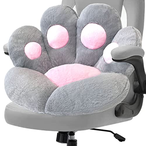 DOBUONO Cat Paw Cushion Kawaii Office Desk Chair Cushion Comfy Plush Cat Paw Shape Gaming Chair Cushion Bear Cute Seat Cushion for Girl, Kawaii Room Bedroom Decorate 28"x 24" (Gray) - Gray