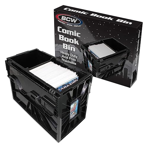 BCW Comic Bin, Black - Holds 150 Comics, Acid Free Storage and Organizer, Heavy Duty Plastic, Stackable, Includes Partition - Single - Black