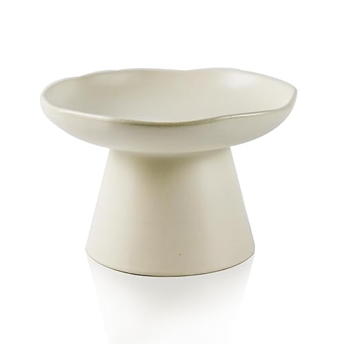 Extra Wide 6.1" Raised Cat Food Bowl, Shallow Ceramic Elevated Cat Feeder Bowl, Anti Vomiting, Stress Free, Whisker Fatigue, Pet Food or Water Bowl, White - White