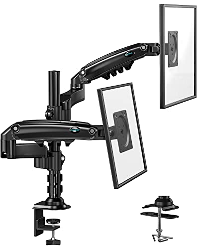HUANUO Dual Monitor Stand for 13 to 32 Inch Screens, Height Adjustable Dual Monitor Arm Desk Mount with Tilt Swivel Rotation, Dual Monitor Mount Support Stacking 2 Monitors Hold up to 9kgs VESA 75 100