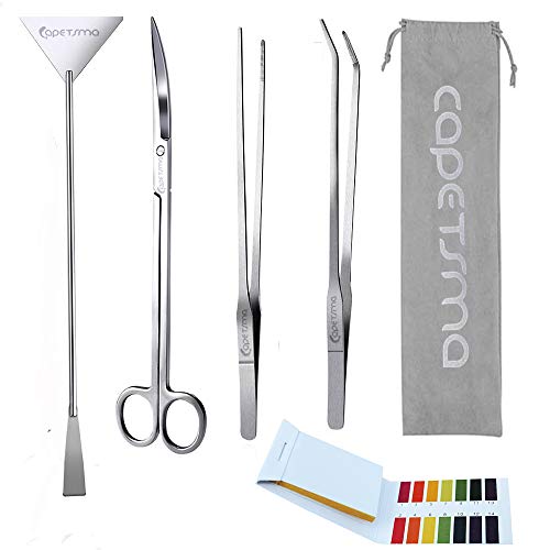 capetsma Aquascaping Tools, Long Stainless Steel Aquarium Plant Tools Aquarium Tweezers Scissors Spatula Tool Set Bonsai Kit Algae Scrapers Aquarium Cleaning Kit for Fish Tank Starter kit¡­ - Silver
