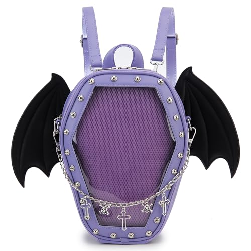 ENJOININ Gothic Coffin Shape Fashion Purses and Handbags for Women Halloween Shoulder Bag Backpack - Purple Wings