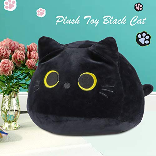 Aoolbic 3D Black Cat Plush Toy Pillow, Cute Animal Cat-Shaped Stuffed Pillow Cushion Great Gifts/Gifted for Birthday, Valentine's Day, Christmas to Give Girlfriend，Children and Kids (Black-L(11")) - Black