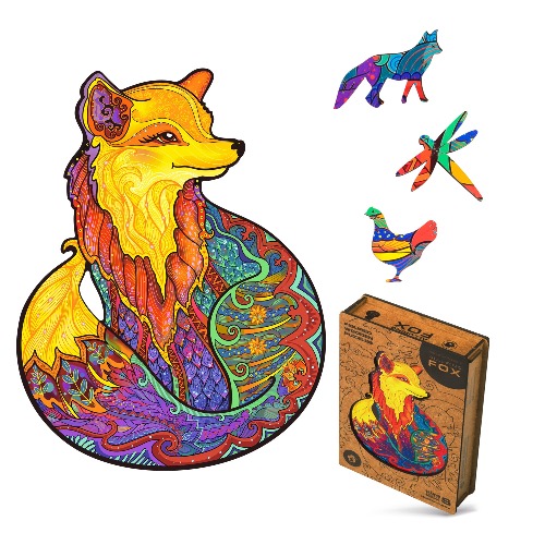 UNIDRAGON Original Wooden Jigsaw Puzzles - Alluring Fox, 103 pcs, Small 7"x9.2", Beautiful Gift Package, Unique Shape Best Gift for Adults and Kids - Fox Small