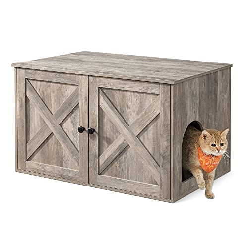 FEANDREA Cat Litter Box Enclosure, Litter Box Furniture Hidden, Indoor Cat House, End Table UPCL002G01 - Greige