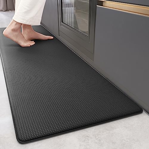 Color&Geometry Soft Kitchen Rug, Waterproof Cushioned Comfort Anti Fatigue Mat, 44x200cm Low Elastic Kitchen Floor Mat with Non-Slip Rubber Kitchen Runner Rug, Black 17"x78" - 17"x78" - Black