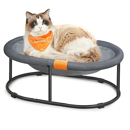 FEANDREA Cat Bed, Cat Perch, Breathable Small Dog Bed with Removable Washable Mesh, for Sleeping Pets up to 28 lb, Free-Standing Elevated Pet Hammock Bed Couch for Indoors, Outdoors, Oval, Gray - L (24.4 x 16.5 x 7.9 Inches)