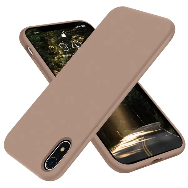 for iPhone XR Case,OTOFLY[Silky and Soft Touch Series] Premium Soft Silicone Rubber Full-Body Protective Bumper Case Compatible with Apple iPhone XR 6.1 inch (Light Brown)