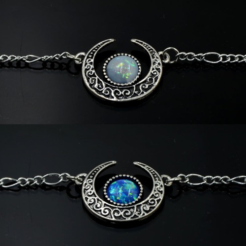 'Enchanted' Synthetic Opal Crescent Moon Witchy Necklace - white