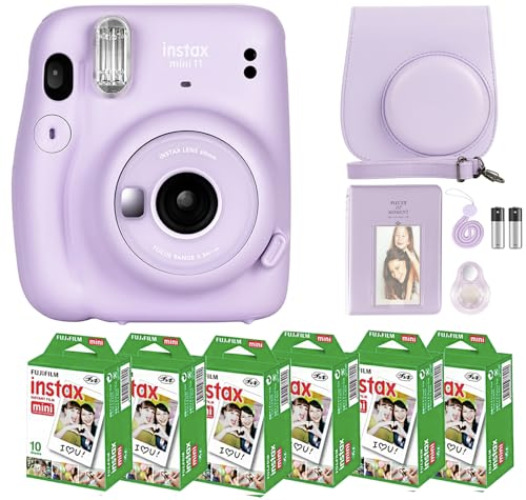 Fujifilm Instax Mini 11 Camera with Fujifilm Instant Mini Film (60 Sheets) Bundle with Deals Number One Accessories Including Carrying Case, Selfie Lens, Photo Album, Stickers (Lilac Purple) - Lilac Purple