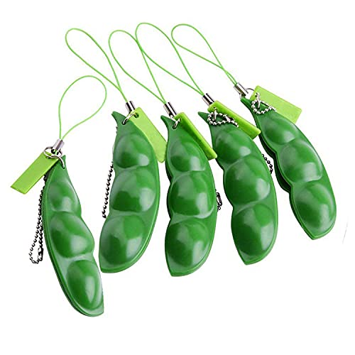 Fidget Toys-Fun Bean Fidget Toy Set Squeeze-a-Bean Soybean Edamame Stress Relief Anti-Anxiety Toy Keychain for Phones Keys Backpack Gift Toy (5 Pcs)