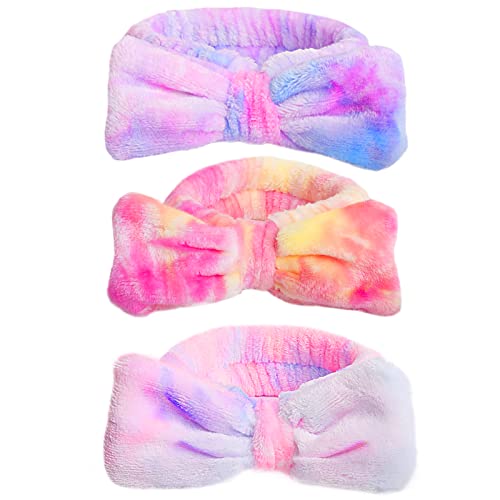 WSYUB Spa Headband,Makeup Headband, Bow Headband for Washing Face, Teen Girls Fuzzy Skincare Headbands, Skincare Headbands, Hair Bands for Women - Gradient Purple,Pink and White