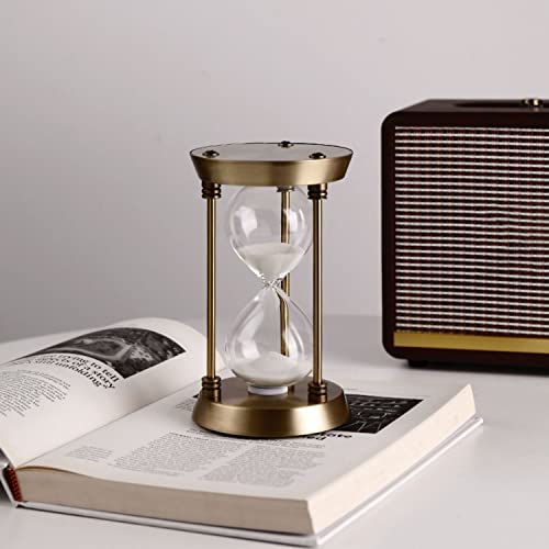 Hourglass Timer, 15 Minutes Hourglass Timer, Embossed White Sand Metal Glass Hourglass Timer, Used for Vintage Home Decoration, Office Decoration, Kitchen Wedding Gifts (E) - E
