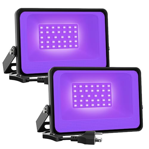 Onforu 2 Pack 30W LED Black Lights, Blacklight Flood Light with Plug, IP66 Waterproof, for Halloween Party, Glow in The Dark, Stage Lighting, Aquarium, Body Paint, Fluorescent Poster, Neon Glow,Black