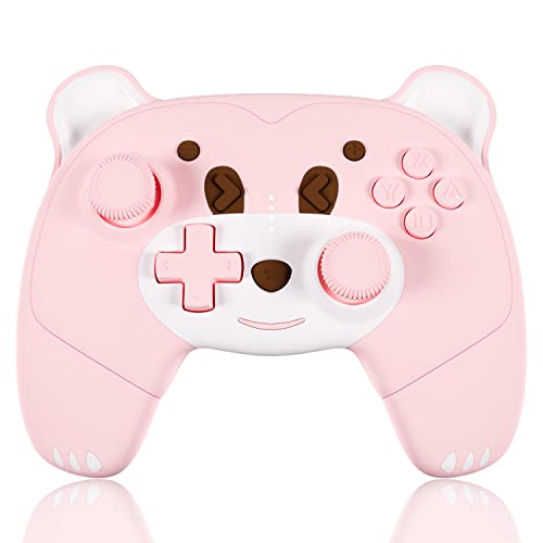 Wireless Switch Pro Controller for Switch/Lite/OLED/PC, Wireless Pro Controller with Headphone Jack, Support Macro Wake-Up Turbo Dual Vibration Motion, Cute Pink