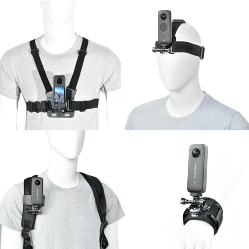 VGSION Action Camera Accessory Kit Chest Strap Mount +Head Strap Mount+Wrist Strap+ Backpack Clip Mount for Insta360 X4, X3, One RS, Ace Pro, Ace, GoPro Hero 12