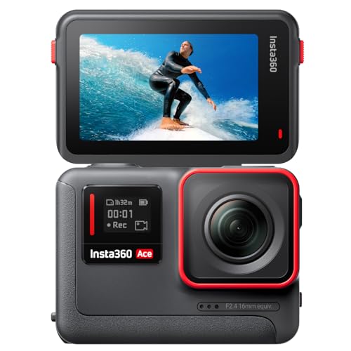 Insta360 Ace - 4K120fps Waterproof Action Camera, 1/2" Sensor with AI Noise Reduction, Active HDR Video, 48MP Photos, 2.4" Flip Screen, Easy Magnetic Mounting & Advanced AI Features.