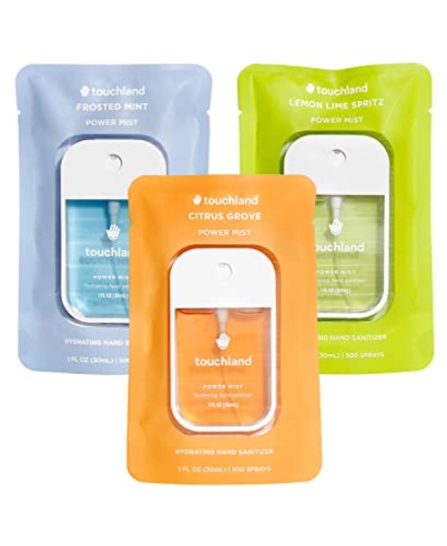 Touchland Power Mist Hydrating Hand Sanitizer Spray, FRESH 3-PACK (Mint, Citrus, Lemon Lime), 500-Sprays each, 1FL OZ (Set of 3)