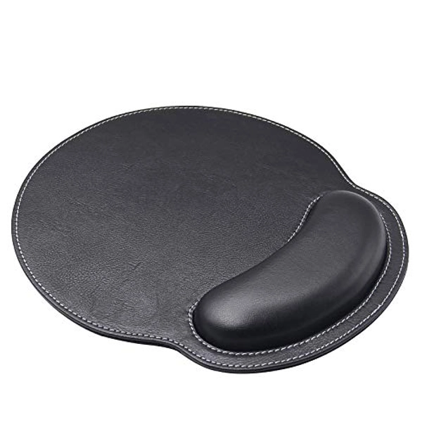 Ergonomic Mouse Pad with Wrist Support,PU Leather Mousepad for Laptop Computers Mac,Non Slip Rubber Base Memory Foam Wrist Rest Mouse Pads for Men Women,Home Work Office Gaming,Pain Relief ,Black