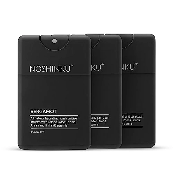 Noshinku Bergamot Refillable Pocket Hand Sanitizer 3-Pack | Organic Sanitizing Mist with Moisturizing Botanical Oils | Kills 99.9% of Germs | FDA Registered Sugarcane Derived Alcohol | Travel Size