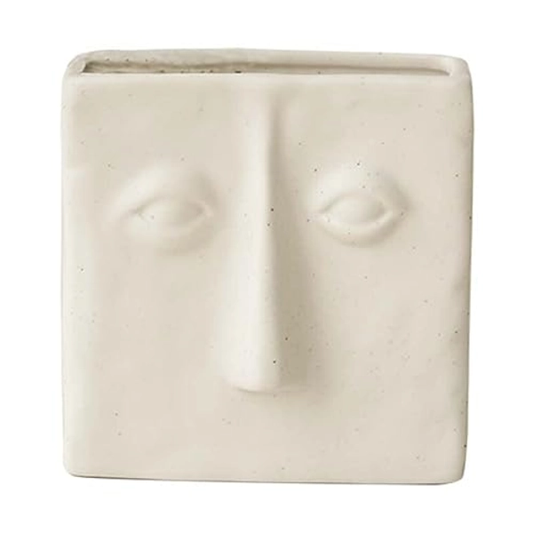 Abstract Square Face Pen Holder, Modern and Minimalistic Desk Accessories, Matte Crème