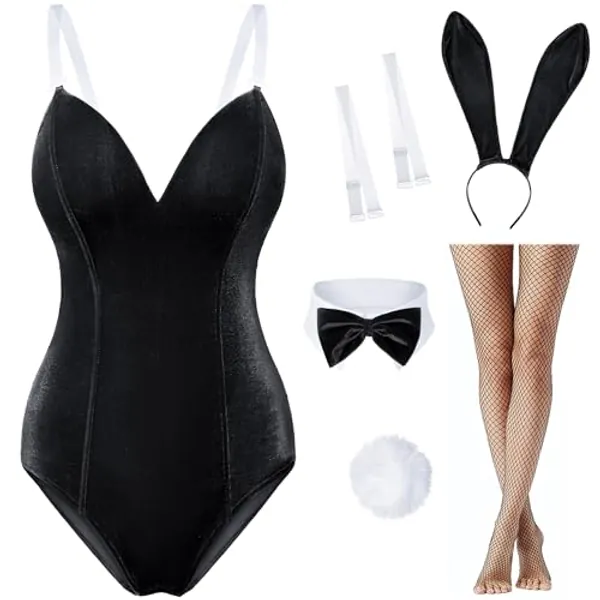 Women Velvet Bunny Costume Bunny Girl Suit Costume senpai Cosplay One Piece Bodysuit Stockings Set