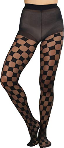 ToBeInStyle Women's Sheer And Opaque Checkered Pantyhose - One Size - Black