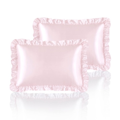 HommxJF Silky Satin Ruffled Pillow Cases for Hair and Skin,Blush Pink Silk Pillowcases Queen Set of 2 with Envelope Closure Princess Room Decoration - Queen（20x30） - Blush Pink