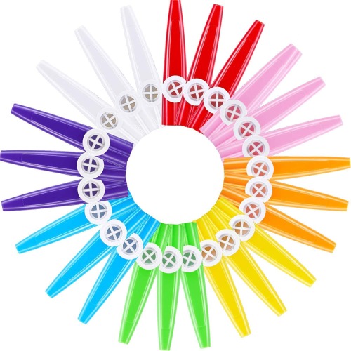 Blulu 24 Pieces Plastic Kazoos 8 Colorful Kazoo Musical Instrument, Good Companion for Guitar, Ukulele, Violin, Piano Keyboard, Great Music Lovers (24 Pieces)