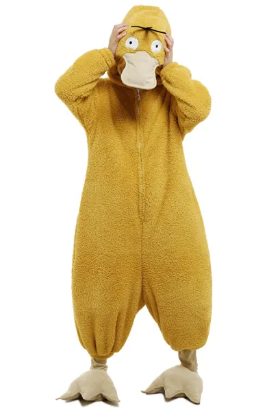 Psyduck Onesie Pajama Plush Adults Onesie Cosplay Costume Kigurumi with Shoe Covers and Internal Filling