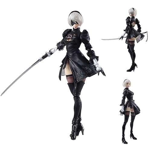 Zhongkaihua Anime Game Girl Figure Automata 2B YoRHa No.2 Type B Super Action Statue Figure Yorha 2B Figure Jointed Movable PVC Model With Interchangeable Accessories - Yorha 2b - 14cm