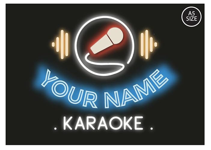 ELITEPRINT Personalised Neon Effect Karaoke Sign Metal Home Bar Plaque Gift Singing Music - Wall Art Decorations (A5 (14.8cm x 21cm)) - A5 (14.8cm x 21cm)