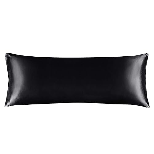 BEDELITE Satin Silk Body Pillow Pillowcase for Hair and Skin, Premium and Silky Black Long Body Pillow Case Cover 20x54 with Envelope Closure - Body (20x54 Inch) - Black - 1