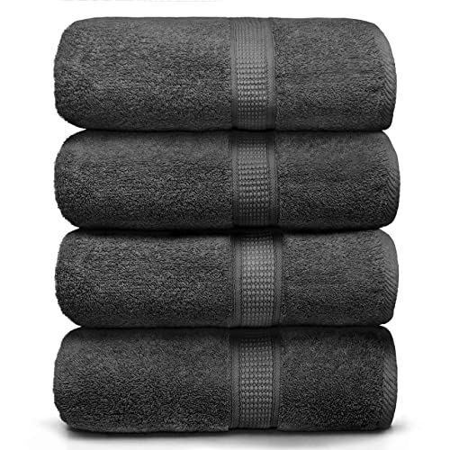 Ariv Towels 4-Piece Large Premium Cotton Bamboo Bath Towels Set for Sensitive Skin & Daily Use- Soft, Quick Drying & Highly Absorbent for Bathroom, Gym, Hotel & Spa- 30" X 52"- Grey - Grey - 4 Piece Large Bath Towels