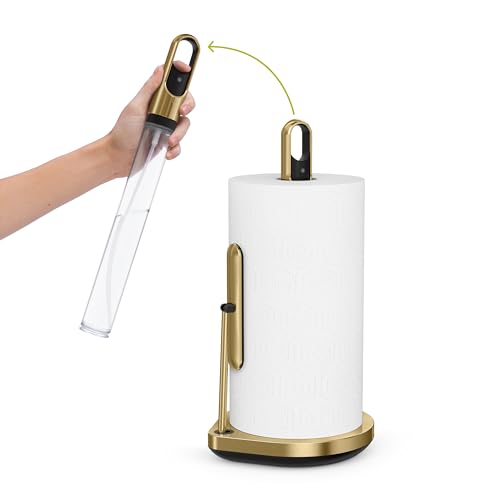 simplehuman Standing Paper Towel Holder with Spray Pump, Brass Stainless Steel, Gold - Brass Stainless Steel - Paper Towel Pump - PAPER