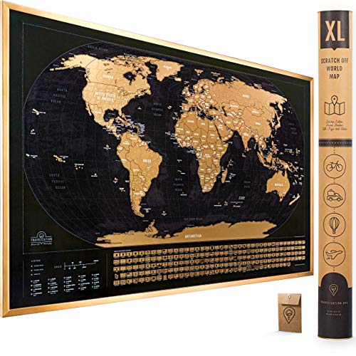 XL Scratch Off Map of The World with Flags - 36 x 24 Easy to Frame Scratch Off World Map Wall Art Poster with US States & Flags - Deluxe World Map Scratch Off Travel Map Designed for Travelers - XL - 24x36 - Black