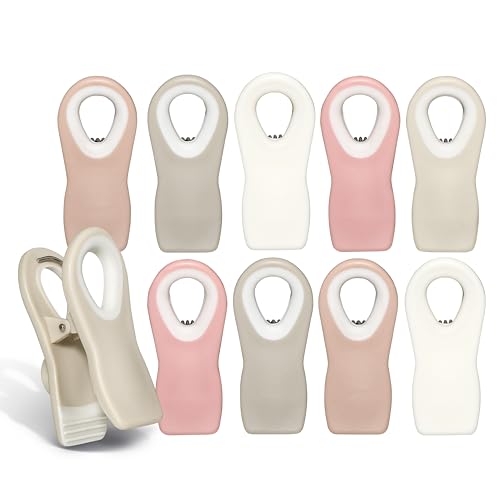COOK WITH COLOR 10 Pc Bag Clips with Magnet- Food Clips, Chip Clips, Bag Clips for Food Storage with Air Tight Seal Grip for Bread Bags, Snack Bags and Food Bags (Beige and Pink) - Beige and Pink - Pack of 10