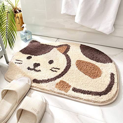 Ankah Shower, Tub, Bath Mat, Bathroom Rug, Non-Slip, Absorbent, Adorable Design Cat-Picture Door Soft Mat Dry Carpet, 18" x 26", Beige - Beige