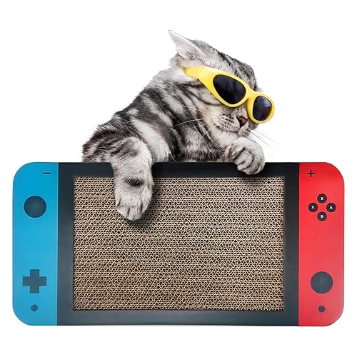 NICETHUMB Gaming Cat Scratcher, Double Sided Cat Scratching Pad with Stickers, Game Theme Cute Kitten Interactive Toy, Kitten Toy & Cat Scratching Pad