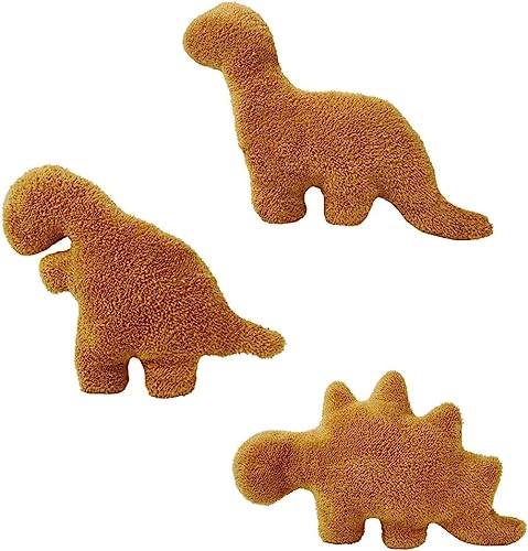 GIINAL Dino Nugget Pillow -Chicken Nugget Pillow Plush for Holiday Decoration and Birthday Decoration,Chicken Nugget Pillow Stuffed Toy, Funny Dino Chicken Nuggets Pillow Gifts for Kids Adults (3pcs) - Brown - 3pcs