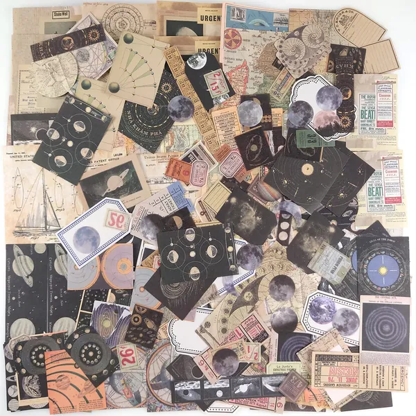 200 Pieces Vintage Scrapbooking Paper Washi Stickers Set, Vintage Galaxy Series Craft Paper, Decorative Paper, Design Paper for Scrapbook, DIY Arts and Crafts, Diary Notebook