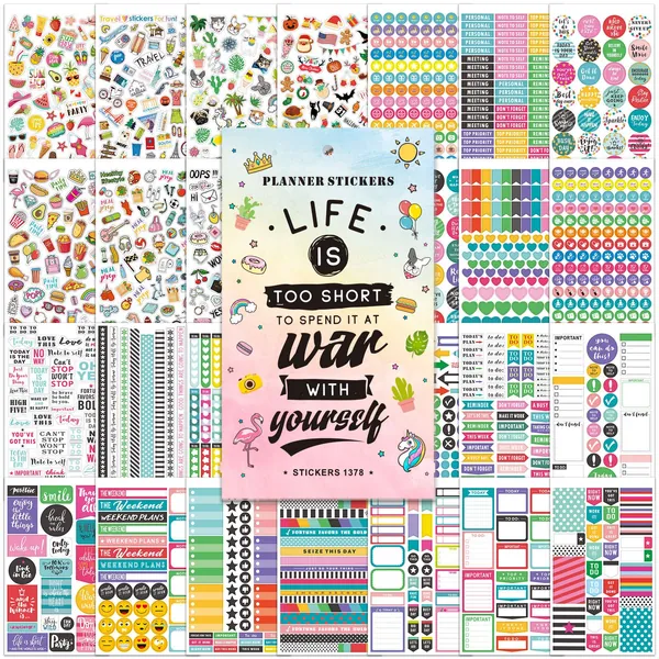 Planner Stickers - 28 Sheets / 1378 Stickers，Stunning Design Accessories Enhance and Simplify Your Planner, Journal and Calendar, Gradual Change Cover Design